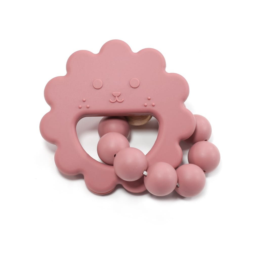 Rose-Color-Silicone-Flowered-Teether-Bracelet-Food-Graded-Rose-Color